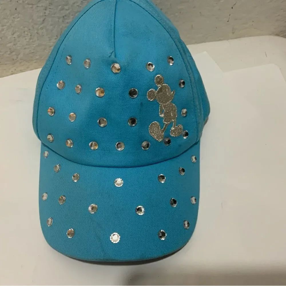 Disney Parks Mickey Mouse Light Blue Rhinestone Adjustable Baseball Hat